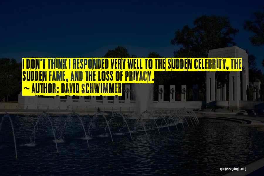 David Schwimmer Quotes: I Don't Think I Responded Very Well To The Sudden Celebrity, The Sudden Fame, And The Loss Of Privacy.