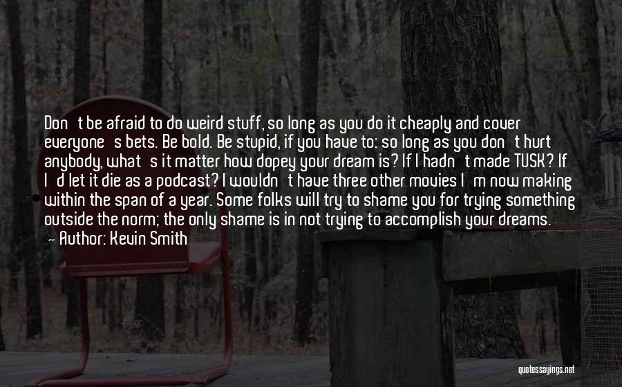 Kevin Smith Quotes: Don't Be Afraid To Do Weird Stuff, So Long As You Do It Cheaply And Cover Everyone's Bets. Be Bold.