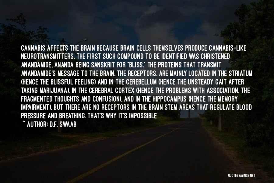 D.F. Swaab Quotes: Cannabis Affects The Brain Because Brain Cells Themselves Produce Cannabis-like Neurotransmitters. The First Such Compound To Be Identified Was Christened