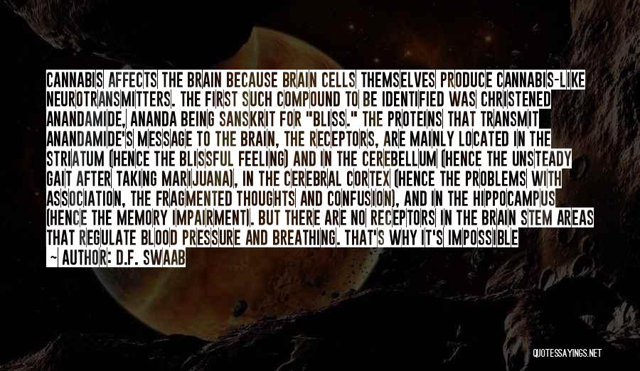 D.F. Swaab Quotes: Cannabis Affects The Brain Because Brain Cells Themselves Produce Cannabis-like Neurotransmitters. The First Such Compound To Be Identified Was Christened