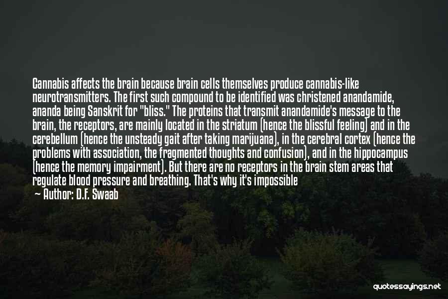 D.F. Swaab Quotes: Cannabis Affects The Brain Because Brain Cells Themselves Produce Cannabis-like Neurotransmitters. The First Such Compound To Be Identified Was Christened