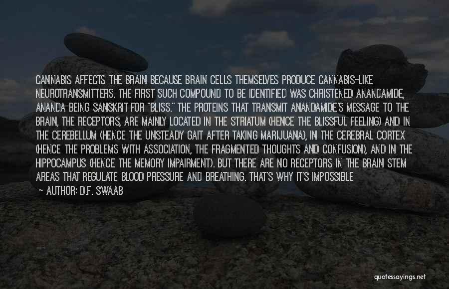 D.F. Swaab Quotes: Cannabis Affects The Brain Because Brain Cells Themselves Produce Cannabis-like Neurotransmitters. The First Such Compound To Be Identified Was Christened