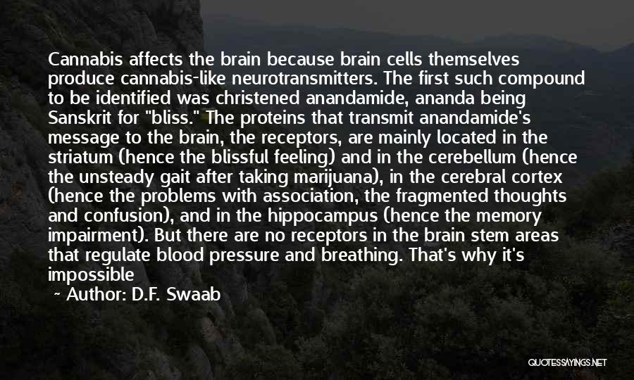 D.F. Swaab Quotes: Cannabis Affects The Brain Because Brain Cells Themselves Produce Cannabis-like Neurotransmitters. The First Such Compound To Be Identified Was Christened