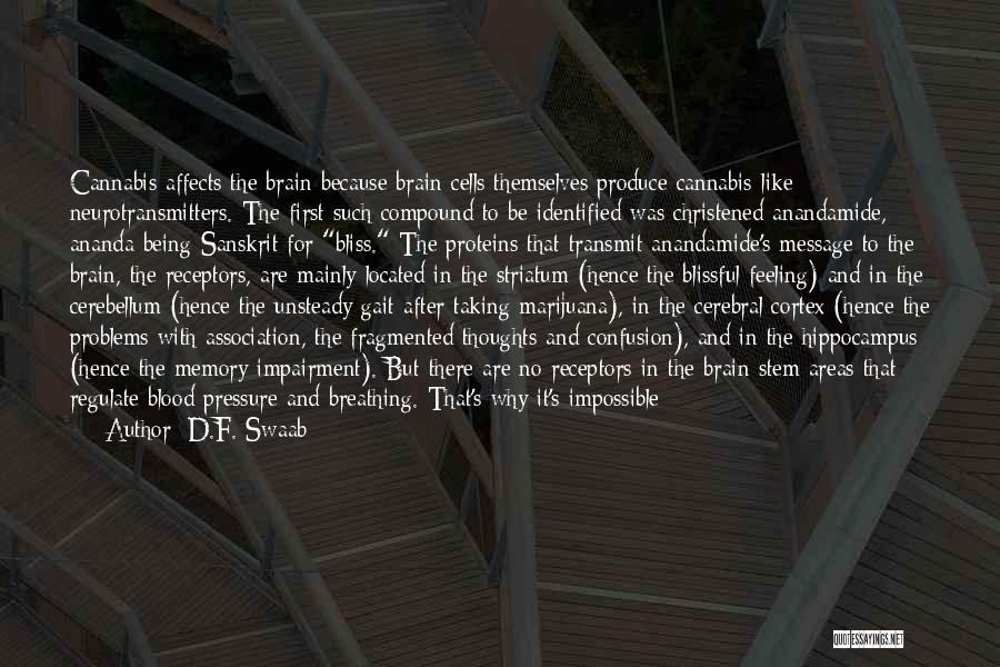 D.F. Swaab Quotes: Cannabis Affects The Brain Because Brain Cells Themselves Produce Cannabis-like Neurotransmitters. The First Such Compound To Be Identified Was Christened