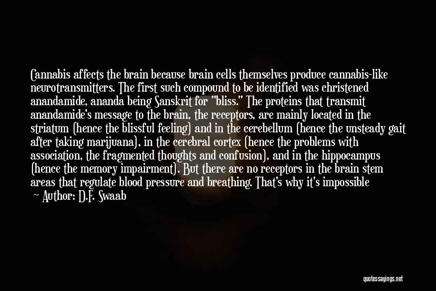 D.F. Swaab Quotes: Cannabis Affects The Brain Because Brain Cells Themselves Produce Cannabis-like Neurotransmitters. The First Such Compound To Be Identified Was Christened