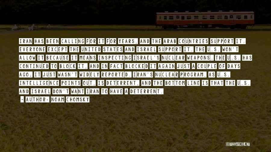 Noam Chomsky Quotes: Iran Has Been Calling For It For Years, And The Arab Countries Support It. Everyone Except The United States And