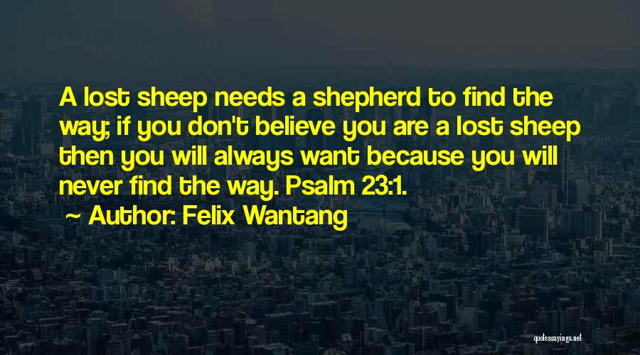 Felix Wantang Quotes: A Lost Sheep Needs A Shepherd To Find The Way; If You Don't Believe You Are A Lost Sheep Then