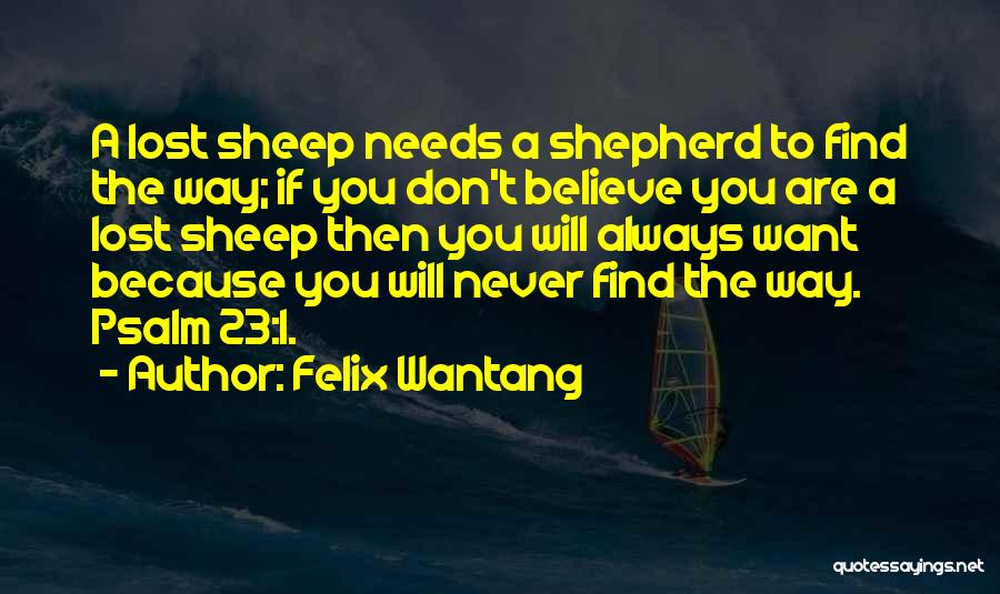 Felix Wantang Quotes: A Lost Sheep Needs A Shepherd To Find The Way; If You Don't Believe You Are A Lost Sheep Then