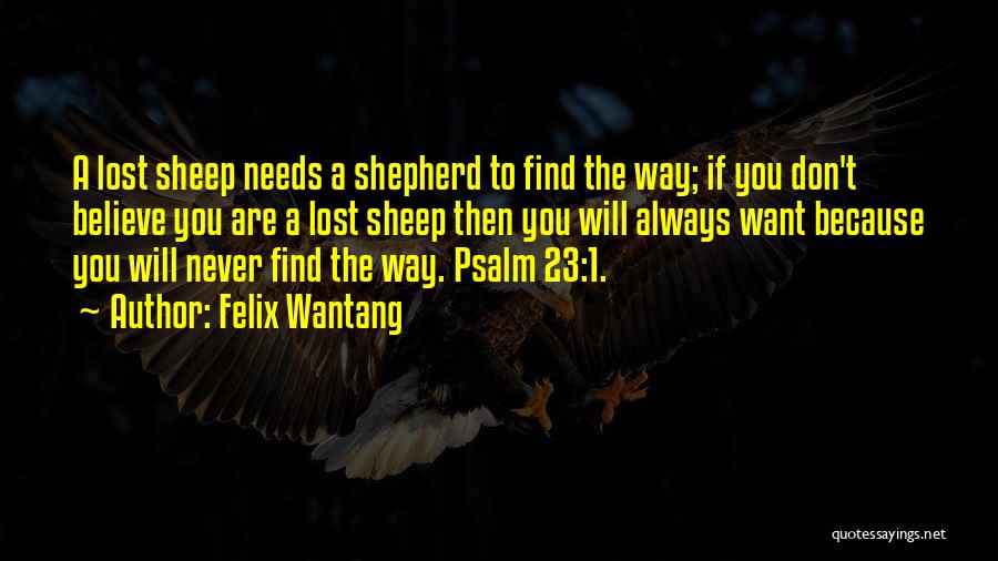 Felix Wantang Quotes: A Lost Sheep Needs A Shepherd To Find The Way; If You Don't Believe You Are A Lost Sheep Then