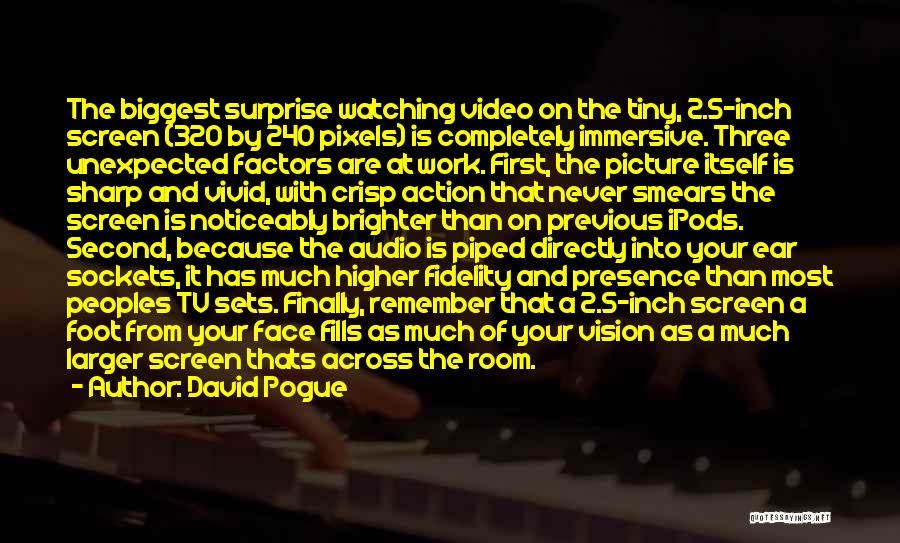 David Pogue Quotes: The Biggest Surprise Watching Video On The Tiny, 2.5-inch Screen (320 By 240 Pixels) Is Completely Immersive. Three Unexpected Factors