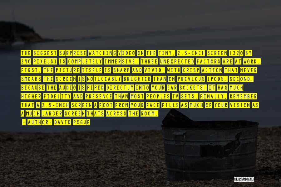 David Pogue Quotes: The Biggest Surprise Watching Video On The Tiny, 2.5-inch Screen (320 By 240 Pixels) Is Completely Immersive. Three Unexpected Factors