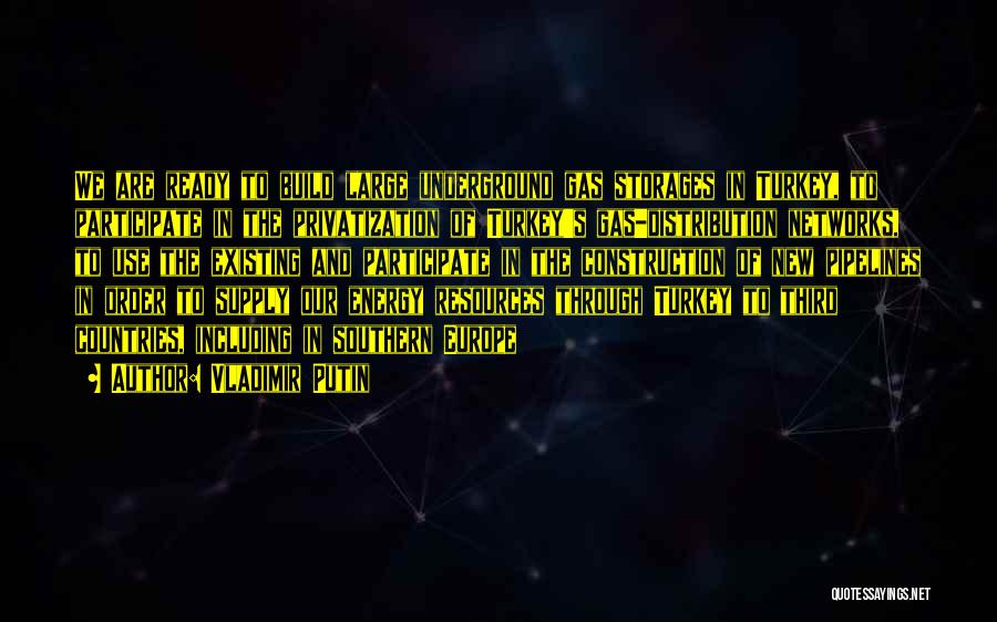 Vladimir Putin Quotes: We Are Ready To Build Large Underground Gas Storages In Turkey, To Participate In The Privatization Of Turkey's Gas-distribution Networks,