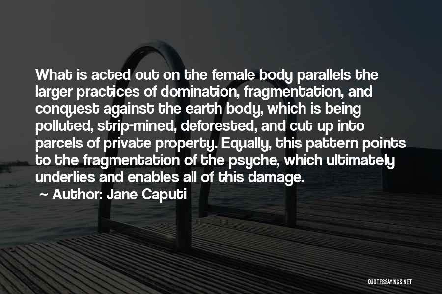 Jane Caputi Quotes: What Is Acted Out On The Female Body Parallels The Larger Practices Of Domination, Fragmentation, And Conquest Against The Earth