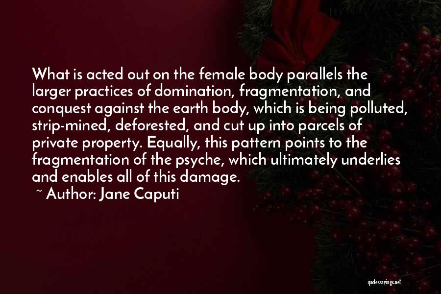 Jane Caputi Quotes: What Is Acted Out On The Female Body Parallels The Larger Practices Of Domination, Fragmentation, And Conquest Against The Earth