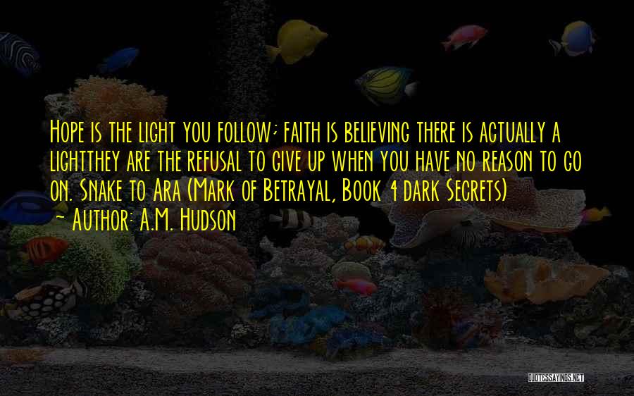 A.M. Hudson Quotes: Hope Is The Light You Follow; Faith Is Believing There Is Actually A Lightthey Are The Refusal To Give Up