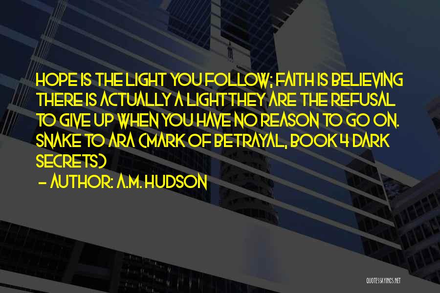A.M. Hudson Quotes: Hope Is The Light You Follow; Faith Is Believing There Is Actually A Lightthey Are The Refusal To Give Up