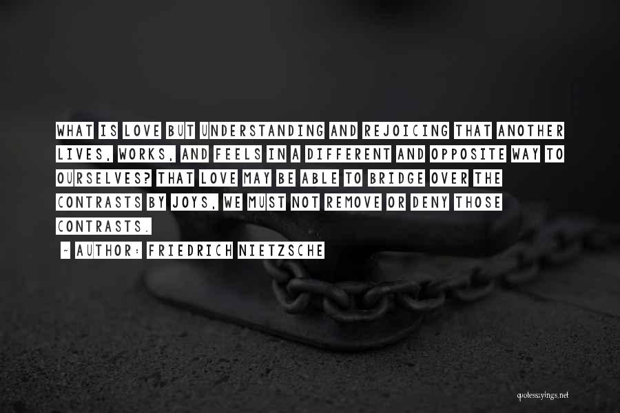 Friedrich Nietzsche Quotes: What Is Love But Understanding And Rejoicing That Another Lives, Works, And Feels In A Different And Opposite Way To