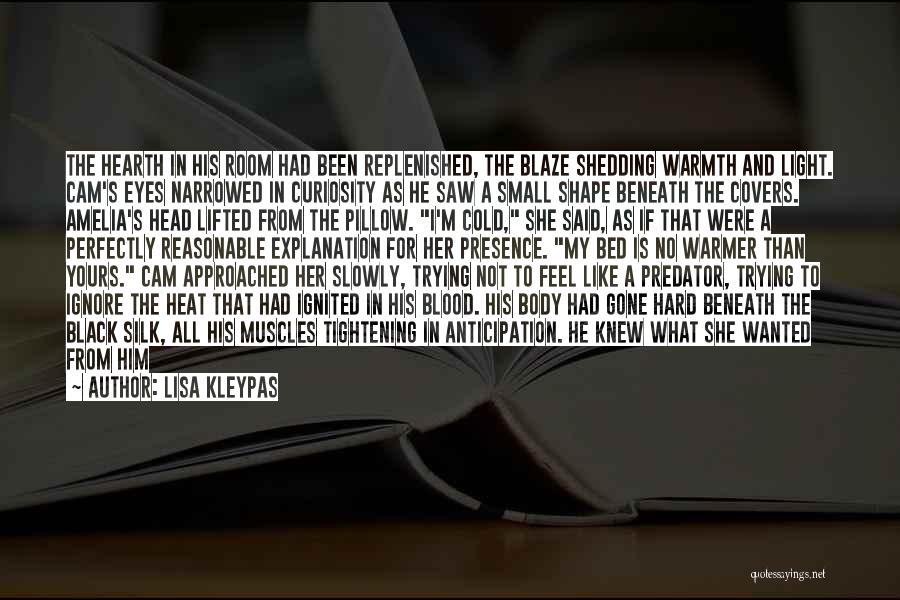 Lisa Kleypas Quotes: The Hearth In His Room Had Been Replenished, The Blaze Shedding Warmth And Light. Cam's Eyes Narrowed In Curiosity As