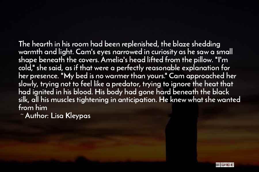 Lisa Kleypas Quotes: The Hearth In His Room Had Been Replenished, The Blaze Shedding Warmth And Light. Cam's Eyes Narrowed In Curiosity As