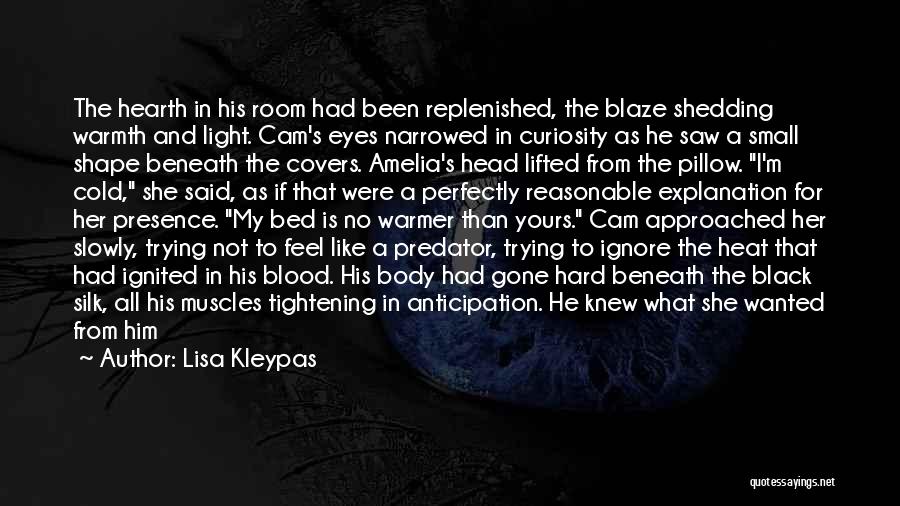 Lisa Kleypas Quotes: The Hearth In His Room Had Been Replenished, The Blaze Shedding Warmth And Light. Cam's Eyes Narrowed In Curiosity As