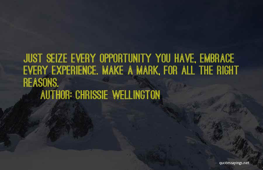 Chrissie Wellington Quotes: Just Seize Every Opportunity You Have, Embrace Every Experience. Make A Mark, For All The Right Reasons.