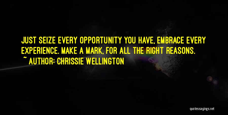 Chrissie Wellington Quotes: Just Seize Every Opportunity You Have, Embrace Every Experience. Make A Mark, For All The Right Reasons.