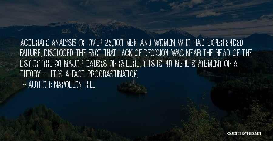 Napoleon Hill Quotes: Accurate Analysis Of Over 25,000 Men And Women Who Had Experienced Failure, Disclosed The Fact That Lack Of Decision Was