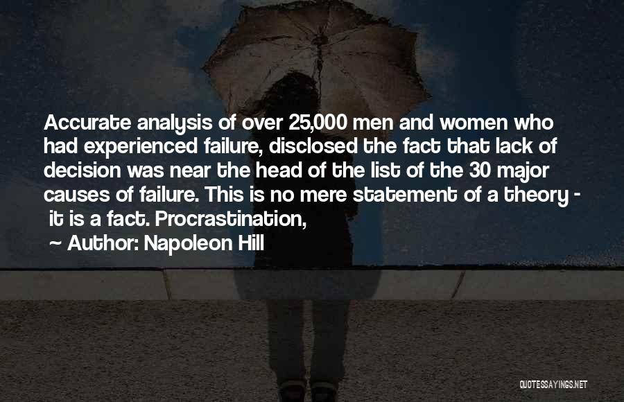 Napoleon Hill Quotes: Accurate Analysis Of Over 25,000 Men And Women Who Had Experienced Failure, Disclosed The Fact That Lack Of Decision Was