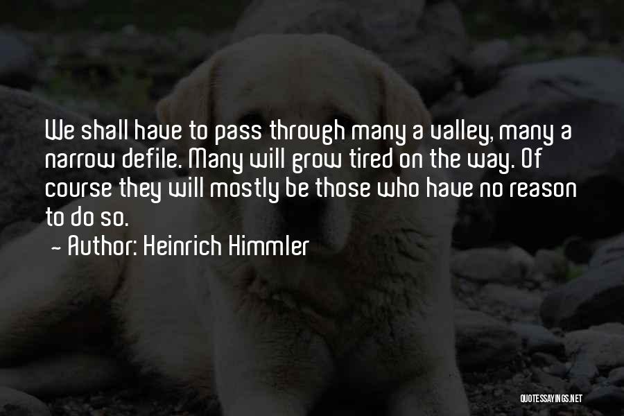 Heinrich Himmler Quotes: We Shall Have To Pass Through Many A Valley, Many A Narrow Defile. Many Will Grow Tired On The Way.