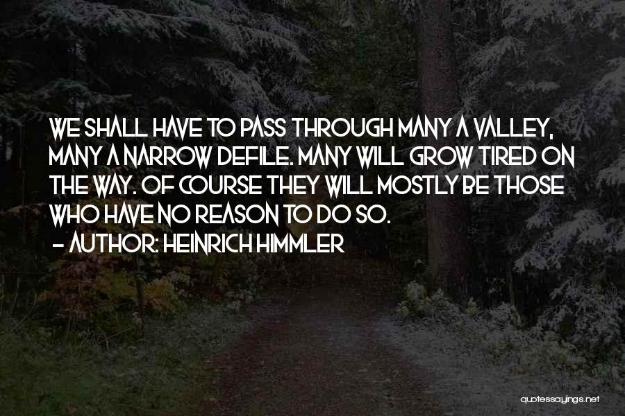 Heinrich Himmler Quotes: We Shall Have To Pass Through Many A Valley, Many A Narrow Defile. Many Will Grow Tired On The Way.