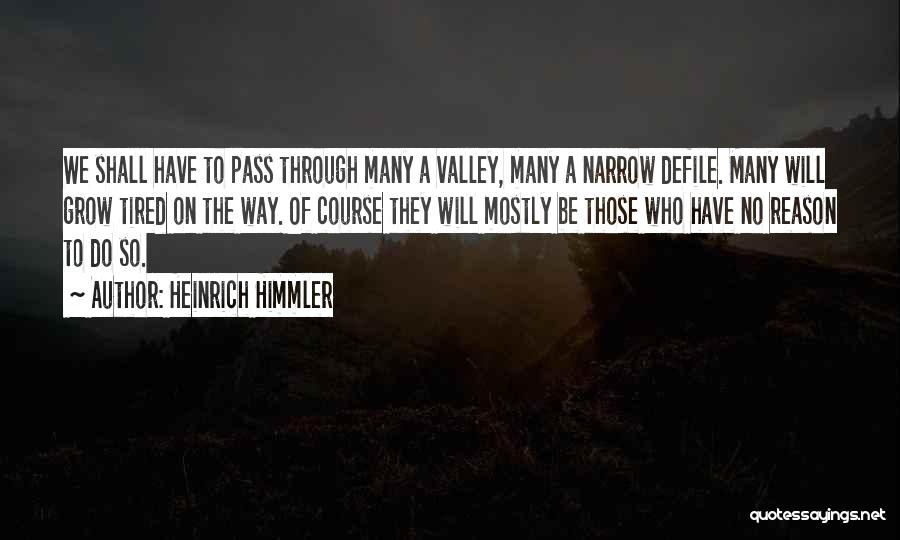 Heinrich Himmler Quotes: We Shall Have To Pass Through Many A Valley, Many A Narrow Defile. Many Will Grow Tired On The Way.