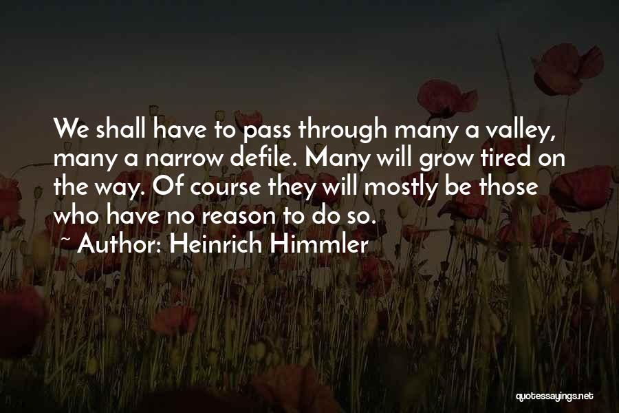 Heinrich Himmler Quotes: We Shall Have To Pass Through Many A Valley, Many A Narrow Defile. Many Will Grow Tired On The Way.