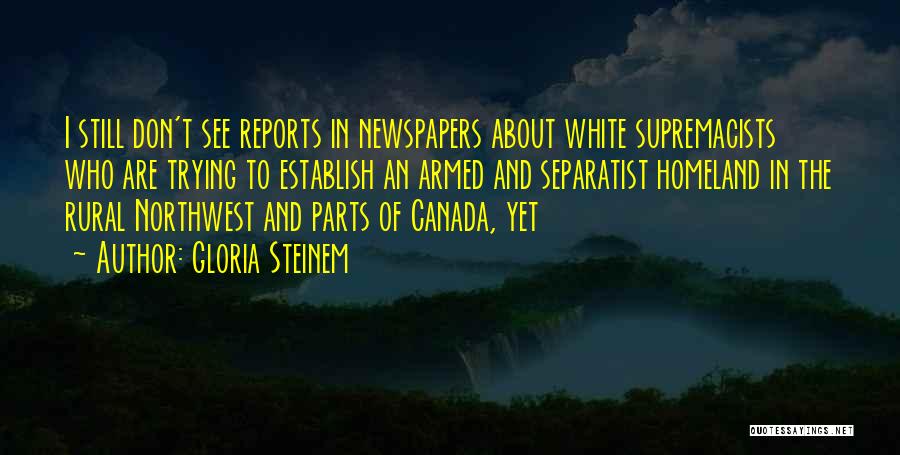 Gloria Steinem Quotes: I Still Don't See Reports In Newspapers About White Supremacists Who Are Trying To Establish An Armed And Separatist Homeland