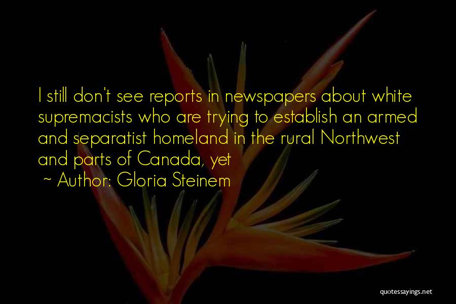 Gloria Steinem Quotes: I Still Don't See Reports In Newspapers About White Supremacists Who Are Trying To Establish An Armed And Separatist Homeland