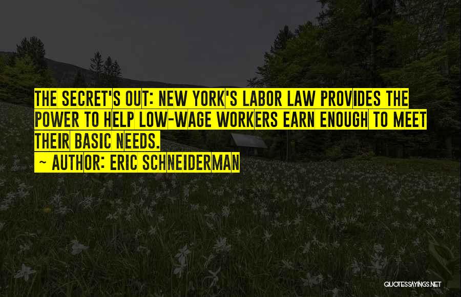 Eric Schneiderman Quotes: The Secret's Out: New York's Labor Law Provides The Power To Help Low-wage Workers Earn Enough To Meet Their Basic