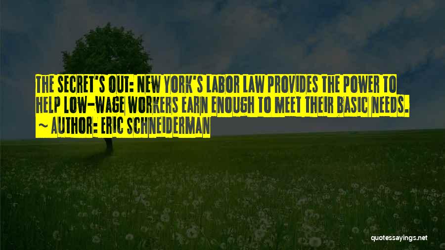 Eric Schneiderman Quotes: The Secret's Out: New York's Labor Law Provides The Power To Help Low-wage Workers Earn Enough To Meet Their Basic