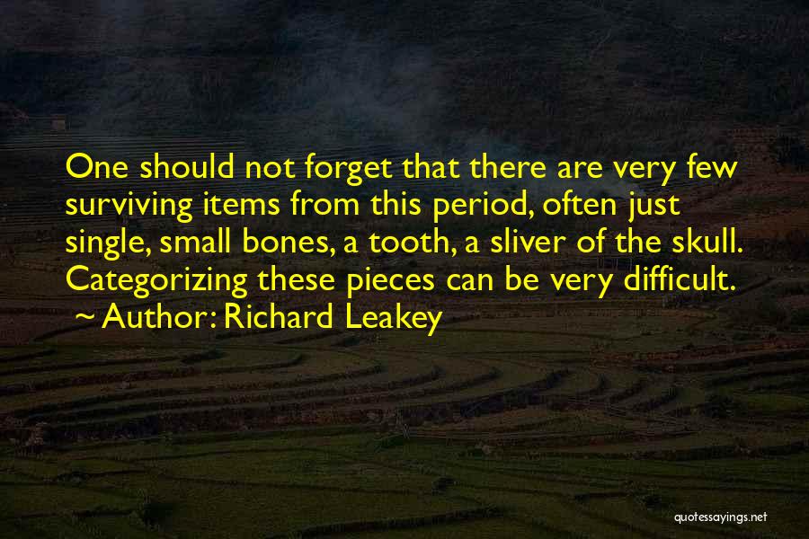 Richard Leakey Quotes: One Should Not Forget That There Are Very Few Surviving Items From This Period, Often Just Single, Small Bones, A