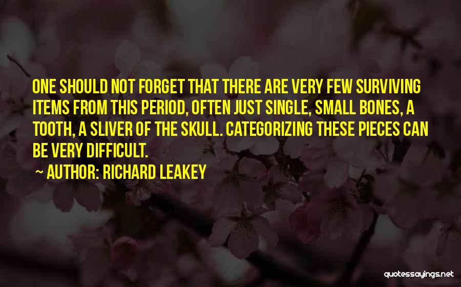 Richard Leakey Quotes: One Should Not Forget That There Are Very Few Surviving Items From This Period, Often Just Single, Small Bones, A