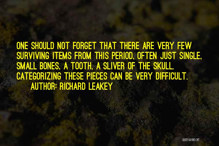 Richard Leakey Quotes: One Should Not Forget That There Are Very Few Surviving Items From This Period, Often Just Single, Small Bones, A