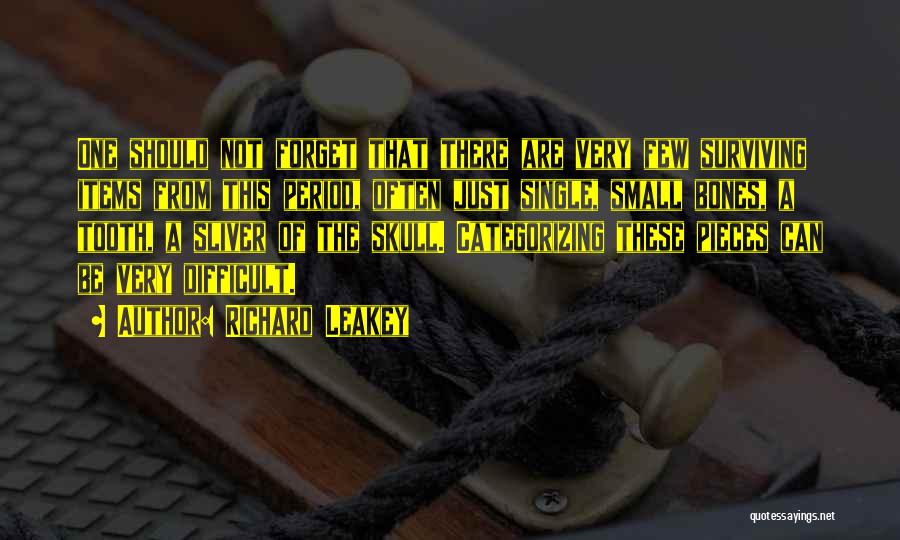 Richard Leakey Quotes: One Should Not Forget That There Are Very Few Surviving Items From This Period, Often Just Single, Small Bones, A