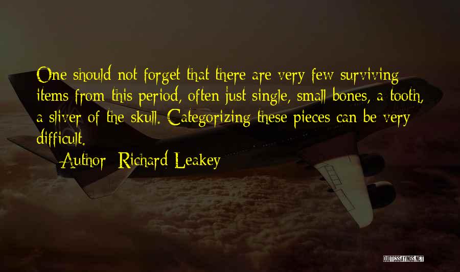 Richard Leakey Quotes: One Should Not Forget That There Are Very Few Surviving Items From This Period, Often Just Single, Small Bones, A