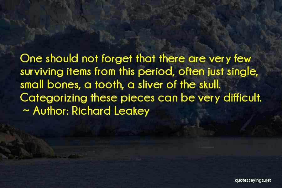 Richard Leakey Quotes: One Should Not Forget That There Are Very Few Surviving Items From This Period, Often Just Single, Small Bones, A