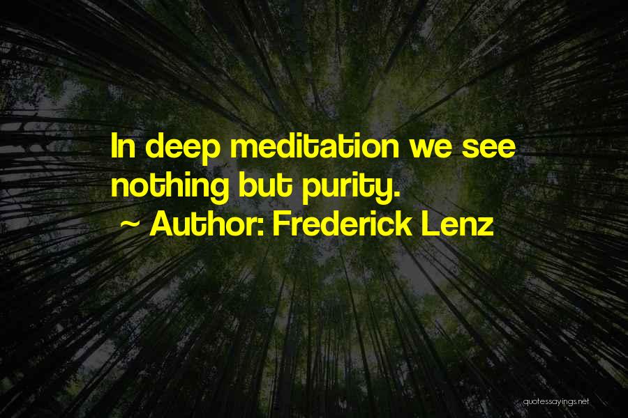 Frederick Lenz Quotes: In Deep Meditation We See Nothing But Purity.