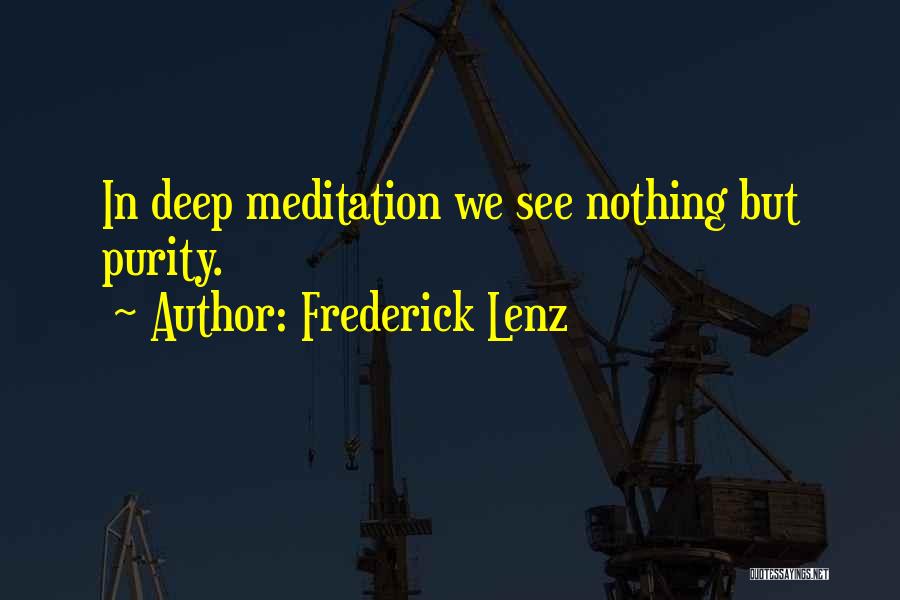 Frederick Lenz Quotes: In Deep Meditation We See Nothing But Purity.