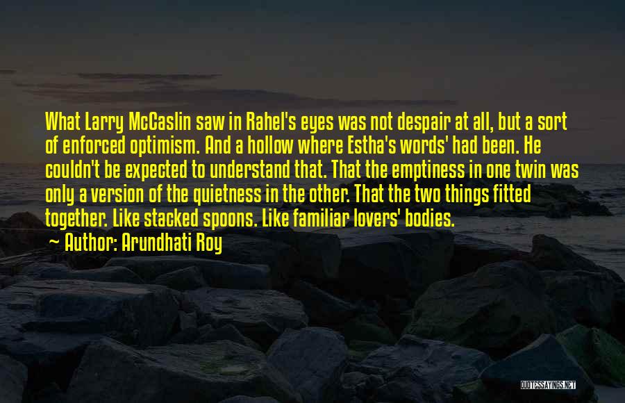 Arundhati Roy Quotes: What Larry Mccaslin Saw In Rahel's Eyes Was Not Despair At All, But A Sort Of Enforced Optimism. And A