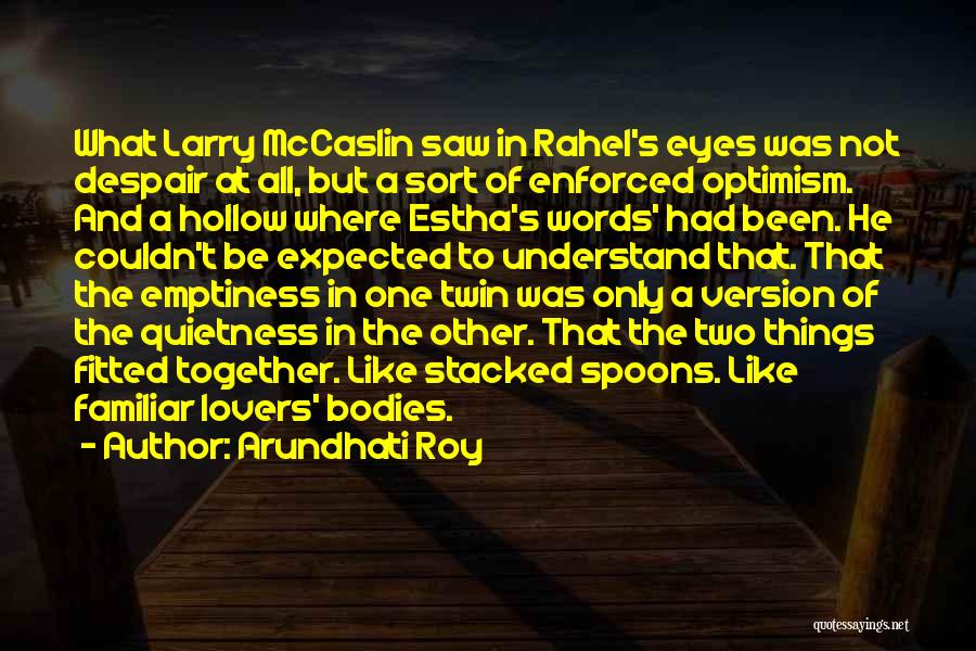 Arundhati Roy Quotes: What Larry Mccaslin Saw In Rahel's Eyes Was Not Despair At All, But A Sort Of Enforced Optimism. And A