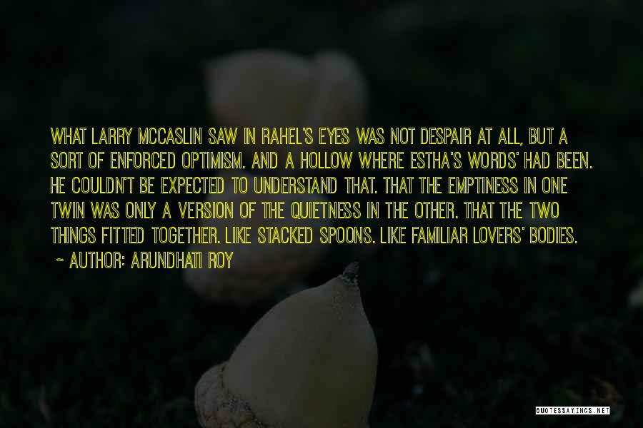 Arundhati Roy Quotes: What Larry Mccaslin Saw In Rahel's Eyes Was Not Despair At All, But A Sort Of Enforced Optimism. And A