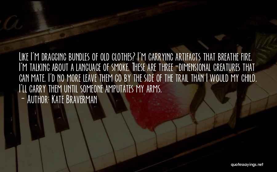 Kate Braverman Quotes: Like I'm Dragging Bundles Of Old Clothes? I'm Carrying Artifacts That Breathe Fire. I'm Talking About A Language Of Smoke.