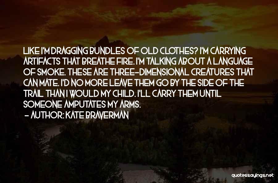 Kate Braverman Quotes: Like I'm Dragging Bundles Of Old Clothes? I'm Carrying Artifacts That Breathe Fire. I'm Talking About A Language Of Smoke.