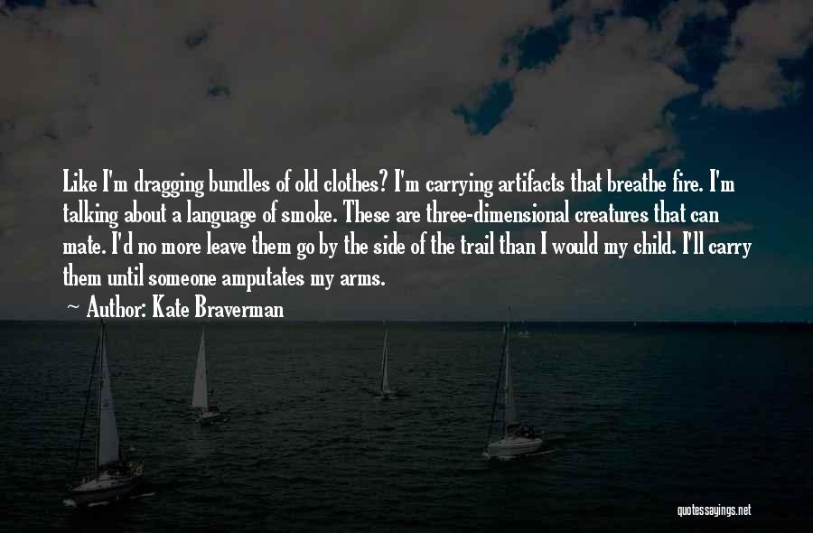 Kate Braverman Quotes: Like I'm Dragging Bundles Of Old Clothes? I'm Carrying Artifacts That Breathe Fire. I'm Talking About A Language Of Smoke.